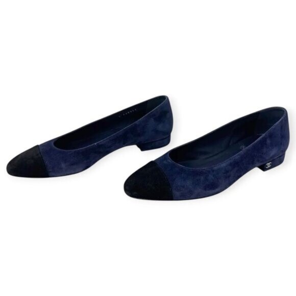 Chanel Navy Blue CC Logo Cap Toe Ballet Flats - Picture 5 of 10